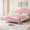 thumbnail image 1 of GloryStar LED Princess Bed Frame, Velvet Upholstered Kids/Girls Platform Bed with Adjustable Lighted Headboard & Footboard, Wooden Slats, No Box Spring Required, 1 of 9