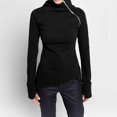 thumbnail image 3 of pxiakgy blouses pour Femmes blouse Décontractée Unie à Manches Longues Chandail Col Roulé Chandail à Fermeture Éclair Noir + us:18, 3 of 9