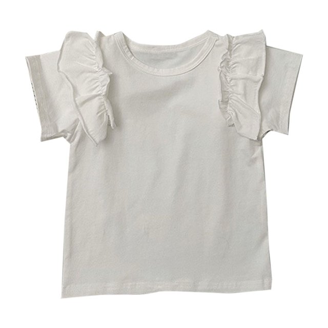 Birdeem Shirts for Girls Children Solid Color Loose Girl Ruffle Sleeve Round-Neck Blouses Western Style Top
