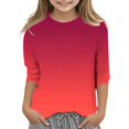 thumbnail image 1 of WEIYLL T-Shirts pour Filles Dégradé Imprimé Polyvalent Col Rond Manches 3/4 Hauts Décontractés pour Enfants de 3-4 Ans, 1 of 4