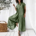 thumbnail image 2 of Womens Solid Color Casual Short Sleeved Medium Length Cotton Linen Shirt Jumpsuit, 2 of 8