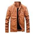 thumbnail image 1 of Mens Autumn Fashion Pure Color Stand Collar Imitation Leather Jacket Coat, 1 of 8