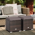 thumbnail image 3 of Gymax 2PCS Outdoor Patio Ottomans Hand-Woven PE Wicker Footstools w/ Removable Cushions Grey, 3 of 9