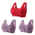 thumbnail image 1 of Bigersell Bras for Older Women Front Button 3pcs T-Shirt Bra Style R-23 Breathable Seamless Bras Pack R-23-red, 1 of 5