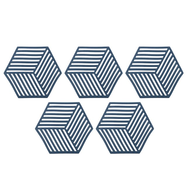 5 Pcs Tapis de Couette en Silicone Résistants à la Chaleur Hexagonaux pour Boissons Table Extérieure Plats Chauds Bleu