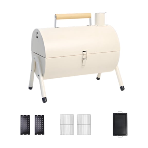 jinwen Gril Portatif au Charbon de Bois Robuste Petit Batterie de Cuisine pour Plage Cour Maison Jardin Blanc
