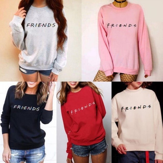 US Womens FRIENDS Print Hoody Sweatshirt Slouch Pullover Sweater Jumper Tops