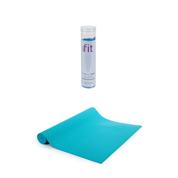 Bodico Non-Slip Yoga Mat and Super Cooling Towel Set for Fitness, Blue