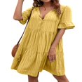 thumbnail image 1 of Women Short Sleeve Loose Dress with A-line Version  Simple Style Solid Color V-neck Summer Clothing, 1 of 6