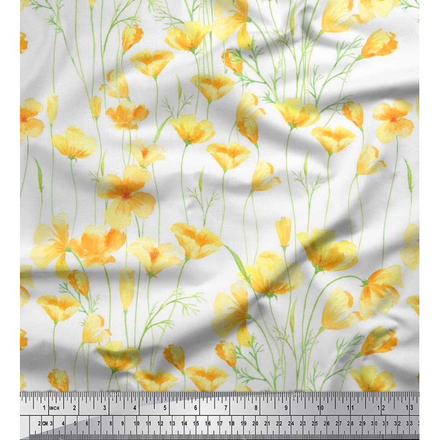 Soimoi Poly Georgette Fabric Buttercup Floral Print Fabric by The Yard 52 Inch Wide