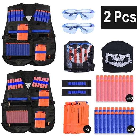 2 Tactical Vest Jacket Set Nerf N-Strike Elite Set, Kids Nerf Vest, Tactical Vest, Nerf Accessories Set Kids Tactical Vest with 80 Darts Refill Pack for Nerf Guns N-Strike