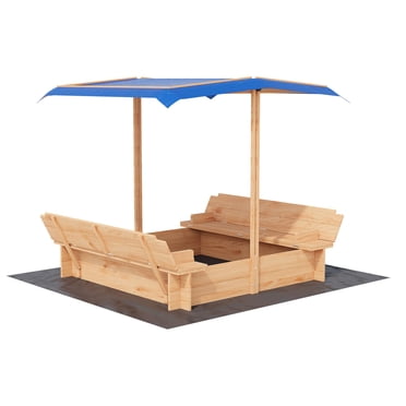 Bac à Sable en Bois pour Enfants, Bac à Sable Extérieur avec Couvercle et 2 Sièges de Banc, Hauteur Réglable et Auvent Rotatif à 180°, Grand Bac à Sable pour Enfants de 4 à 8 Ans, Cour Arrière, Plage, Patio (47x47 Pouces)