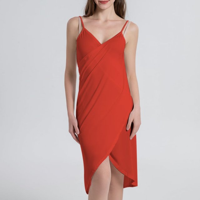 Ladies Sling Midi Dress Asymmetric Solid Color Slim Fit Backless Vacation Outfit