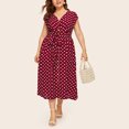 thumbnail image 3 of Fridja Womens Casual Plus Size V-neck Sans Manches Imprimé à Pois Robe de Ceinture Boutonnée, 3 of 9