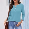 thumbnail image 2 of Timegard Tops for Women Long Sleeve Notched V-Neck Button Shirts Solid Color Fall Casual Loose Comfy Tops, 2 of 5