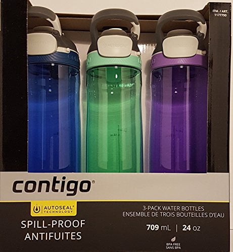 Contigo Autoseal Spill-Proof Water Bottle 24oz, 3 pack (Monaco, Sweet Mint, Grapevine)