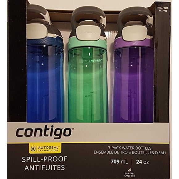 Contigo Autoseal Spill-Proof Water Bottle 24oz, 3 pack (Monaco, Sweet Mint, Grapevine)