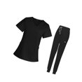 thumbnail image 4 of facefd Female Scrub Set Nurse v neckline Machine Washable Short Sleeves Suit L Black, 4 of 8