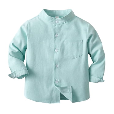 Kcodviy Chemise de Printemps pour Garçon, Garçon Uni, Camisoles pour Tout-Petits, Couleur, Col Montant, Manches Longues, Hauts pour Tout-Petits, Cardigan en Coton à Simple Boutonnage, Haut pour Garçons, Taille 8, Chemise pour Enfants