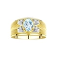 thumbnail image 1 of RYLOS Men's Rings 14K Yellow Gold Rings Classic Designer Style 8X6MM Oval Gemstone &  Diamond Ring Aquamarine March Birthstone Rings For Men Size 11, 1 of 7