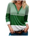 thumbnail image 1 of FAIWAD Hauts pour Femmes Classiques à Rayures Color Block T-Shirts Habillés Décontractés Col en V Manches 3/4 Blouses, 1 of 5