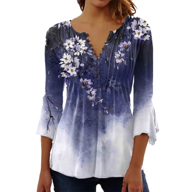 maskred 3/4 Manches Tops Swing T-Shirt Été Tunique Lavable Attrayant Exquis Multicolore Dames à la Mode Chic Plage Violet-Rouge L
