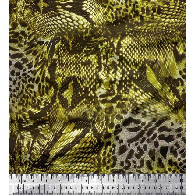 Soimoi Green Poly Georgette Fabric Fish & Leopard Animal Skin Print Fabric by the Yard 52 Inch Wide