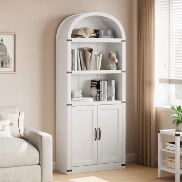 Bookcase Arched Bookshelf 71.65in Tall Bookcase Farmhouse Display Storage Rack Wooden Bookshelves for Home Office, Living Room