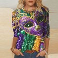thumbnail image 2 of Penkiiy Blouse Carnaval pour Femmes Mardi Gras Mode Imprimée Décontractée Col Rond Manches 3/4 T-shirt Blouse m Multicolore, 2 of 5