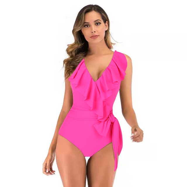 Maillot de Bain Bikini pour Femme à Volants, Ensemble Bikini Deux Pièces, Rose Rouge G