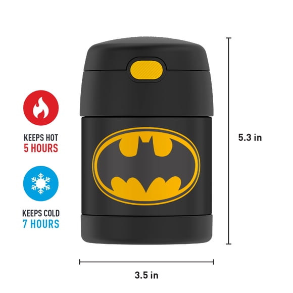 Thermos FUNTAINER Pot Alimentaire pour Enfants de 10 Onces en Acier Inoxydable, Isolé sous Vide, Batman, Acier Inoxydable, Pot Alimentaire