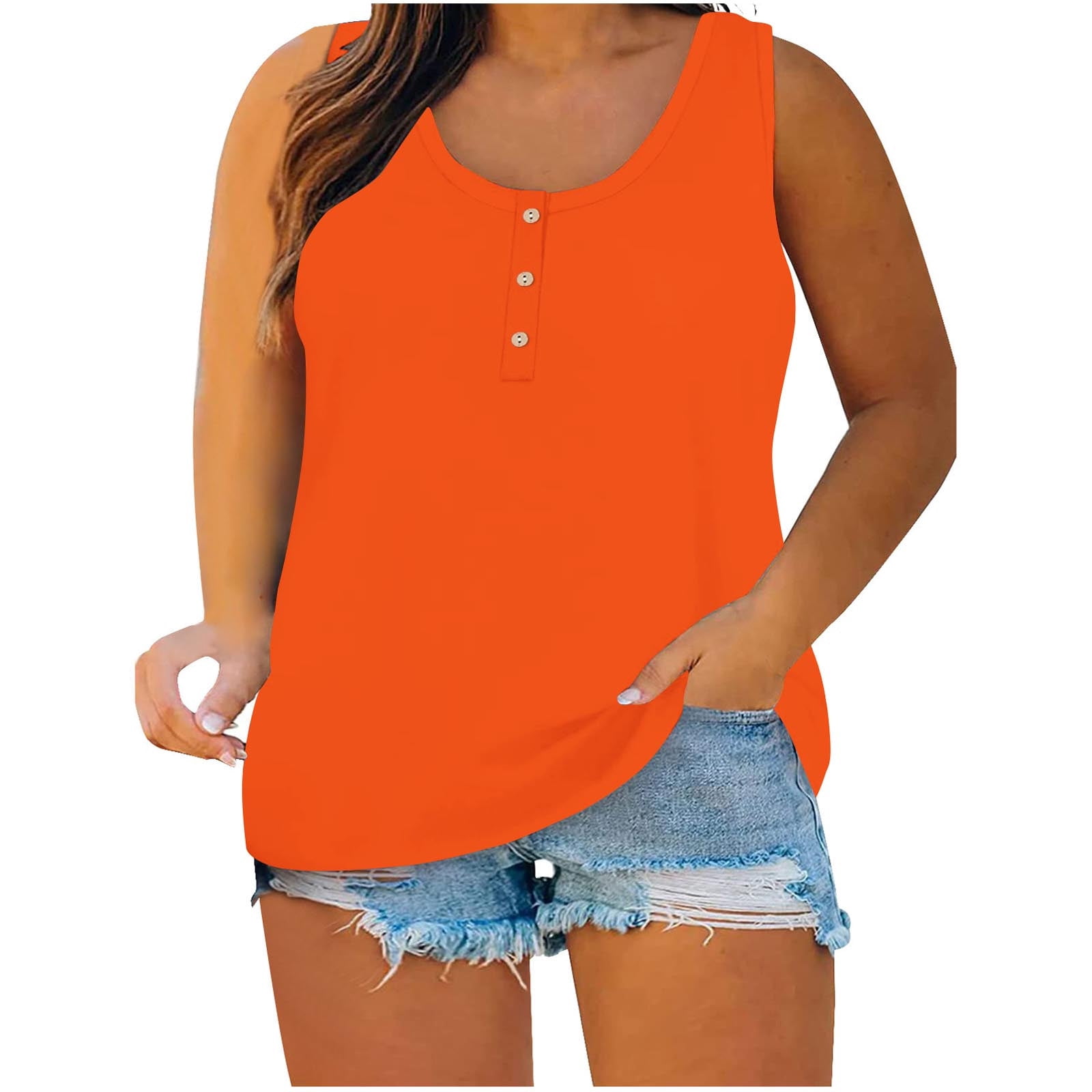Timegard Tank Tops for Women Plus Size Round Neck Button Sleeveless Comfy Casual Loose Tops Basic Tee