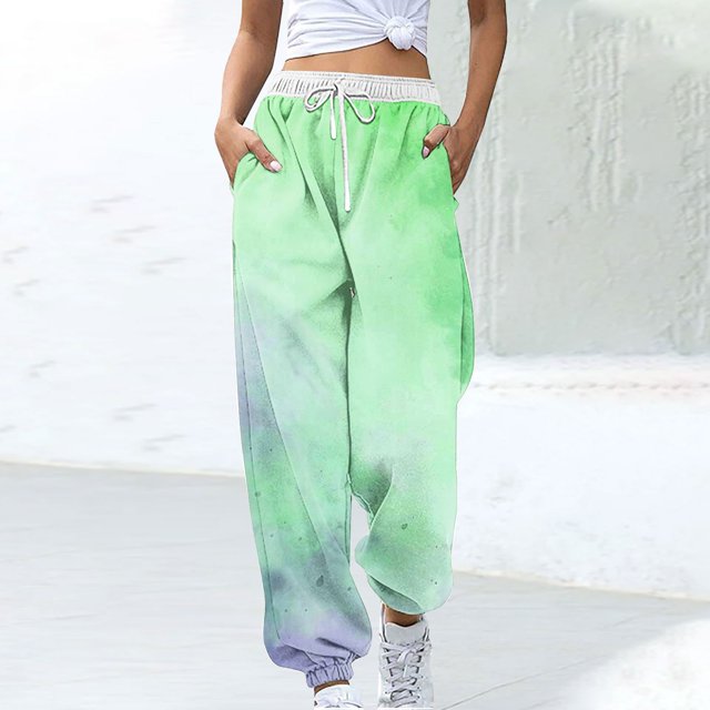 Pants for Women, Women Fashion Color Blocked Printed Drawstring Pants