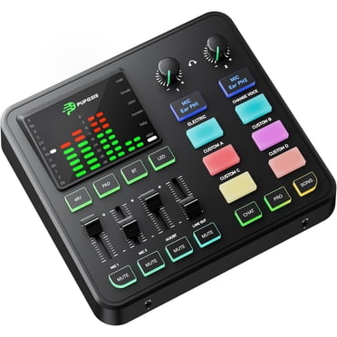 PUPGSIS Gaming Audio Mixer, Audio Interface with Pro-preamp, 48V Phantom Power, Bluetooth 5.3, RGB Lighting, PC Sound Board for Streaming, Podcasting, Recording, Content Creation