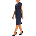 thumbnail image 4 of INSPIRE CHIC Ensemble Tailleur 2 Pcs pour Femme, Veste Blazer à Manches Courtes et Jupe Crayon, 2TG Bleu Foncé, 4 of 6