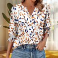 thumbnail image 1 of Ovbmpzd V-Neck Women Tops 3/4 Sleeve Blue Spring Floral Ruffle Blouses Womens Tank Tops L, 1 of 6