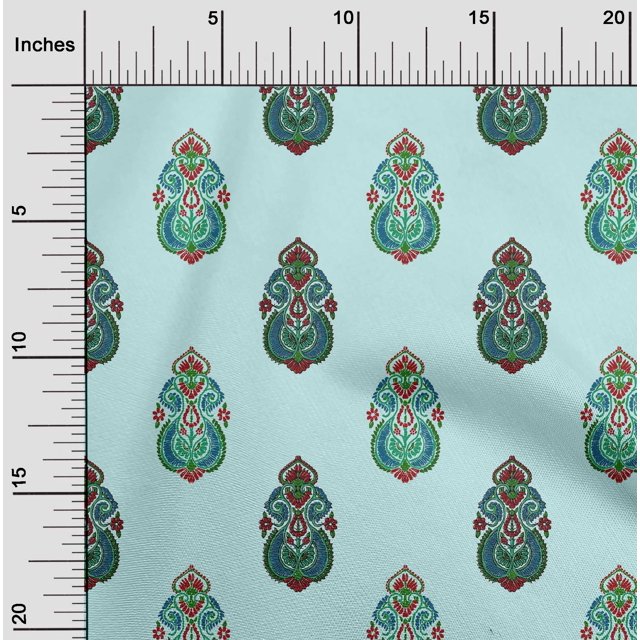 oneOone Georgette Viscose Baby Blue Fabric Floral & Paisley Block Craft Projects Decor Fabric Printed By The Yard 42 Inch Wide