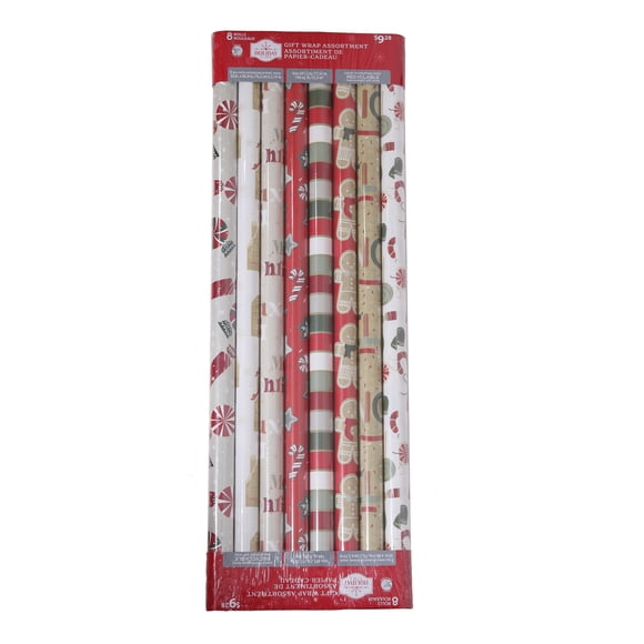 Papier cadeau de Noël pain d’épice Holiday Time, largeur 30 po, 8 rouleaux