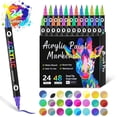 thumbnail image 4 of 24 Colors Acrylic Paint Markers, Dual Tip Drawing Marker Pen for Rock Painting, Ceramic, Wood, Plastic, Calligraphy, Scrapbooking, Brush Lettering, Card Making, DIY Crafts, 12 Pack, 6.69x5.78", 4 of 9