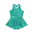 thumbnail image 3 of Hansber Robe de Danse Jazz Latine pour Filles, Sequins, Dos Ouvert, Justaucorps de Ballet, Performance de Scène, Vert Lac 8, 3 of 5