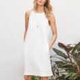 thumbnail image 1 of EGNMCR Robes de Fête pour Femmes Robe Débardeur Décontractée Sans Manches de Printemps/été pour Femmes, Unie, Ample, Col Rond, Plissée, en Coton et Lin, 1 of 6