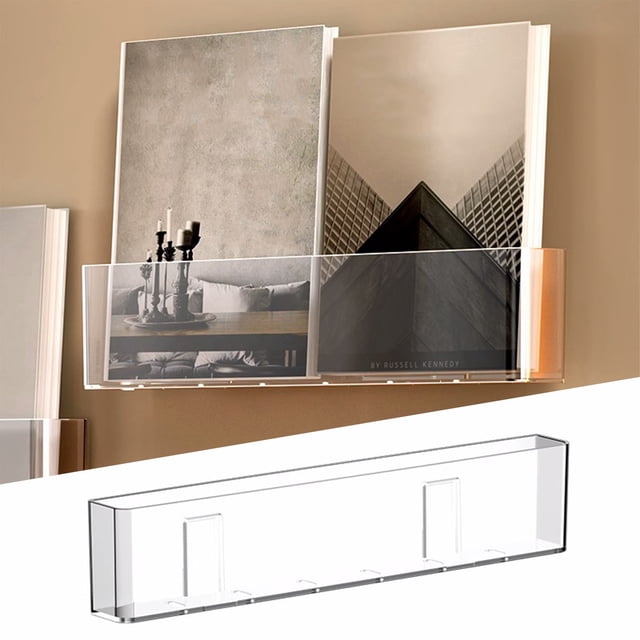 Clear Wall Mounted Bookshelf Living Room No Punch Storage Organizer Magazine Rack Childrens Picture Book Shelf Spice Jar Holder Clear Plastic Design