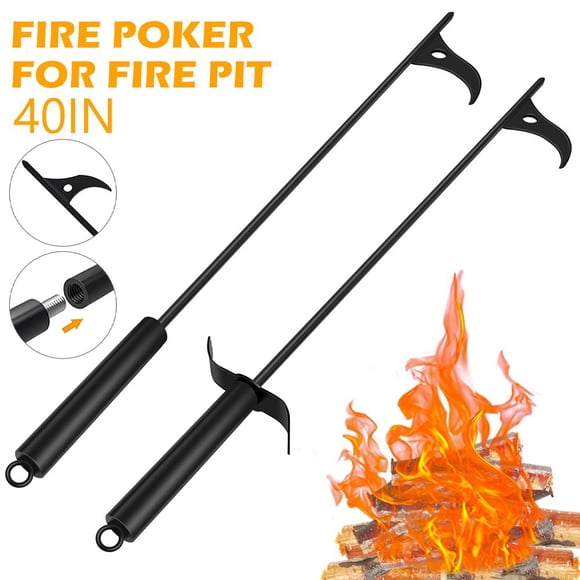 AMERTEER Fire Poker Fire Pit Poker Steel Fireplace Poker Portable Outdoor 40-inch Extra Long Heavy Duty Wrought Durable Solid Campfire Poker for Fireplace Camping Fire Stove