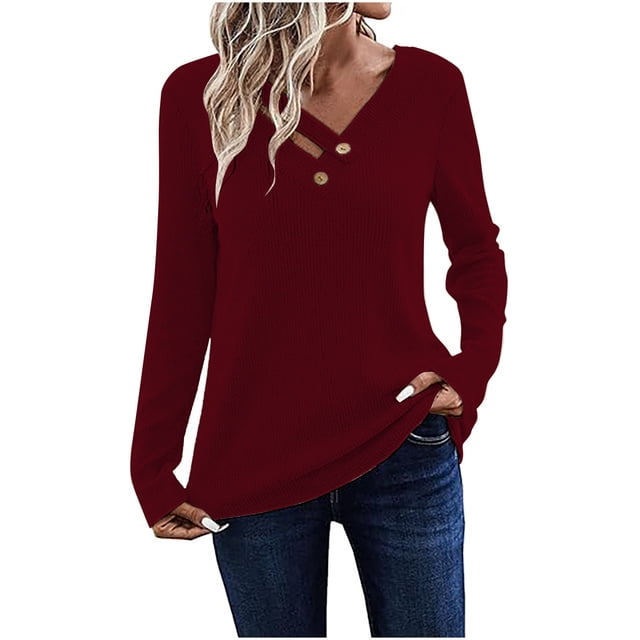 Womens Long Sleeve V Neck T Shirts 2025 Casual Basic Ribbed Knit Tops Lightweight Stretch Pullover Sweater Shirts