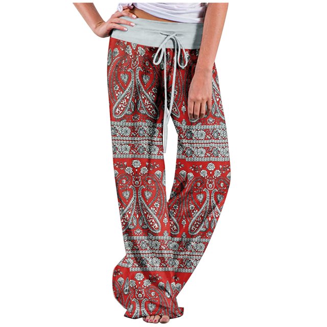 Birdeem Womens Spring/Summer High Waist Pants Printed Fashion Flower Print Waist Wide Leg Pants