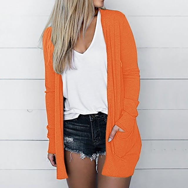 Qertyioot Blouse Décontractée à Manches Longues pour Femme avec Poche Cardigan