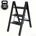 thumbnail image 1 of 3 Step Ladder, Lightweight Folding Step Stool Aluminum Stepladder 330lbs Capacity, Black, 1 of 7