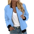 thumbnail image 1 of Womens Fashion Jacket Casual Stand Collar Zip Up Lightweight Coat Fall Color Block Jackets with Pockets Light Blue XXXXL, 1 of 5