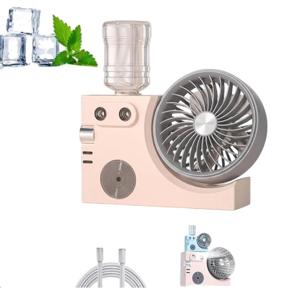 Portable USB Rechargeable Misting Table Fan Mini Desktop Cooling Air Circulator with Mist Spray for Office Home Dorm Summer Pink 1 Pc