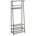 thumbnail image 1 of Coat Rack Shoe Bench, 4-in-1 Hall Trees Entryway Bench with Coat Rack and Shoe Rack, Wood Look Accent Furniture with Steel Frame Storage Shelf and Hanging Bar, Industrial, Rustic Brown & Black, 1 of 9